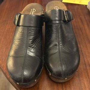 Clarks Artisan Shoes Womens 10 M Clog Black Leather Buckle